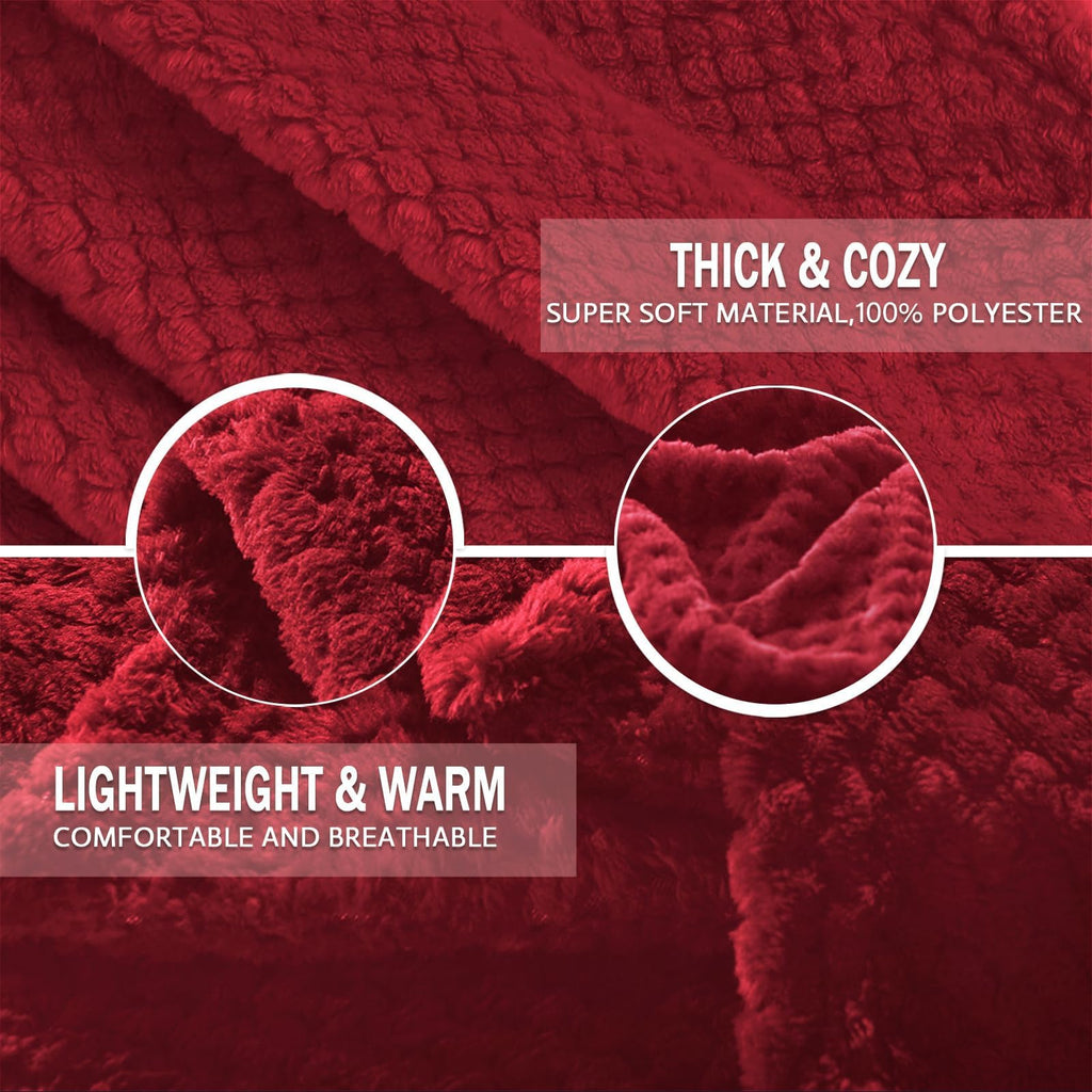 Exclusivo Mezcla Soft Waffle Fleece Bed Blanket King Size, Deep Red