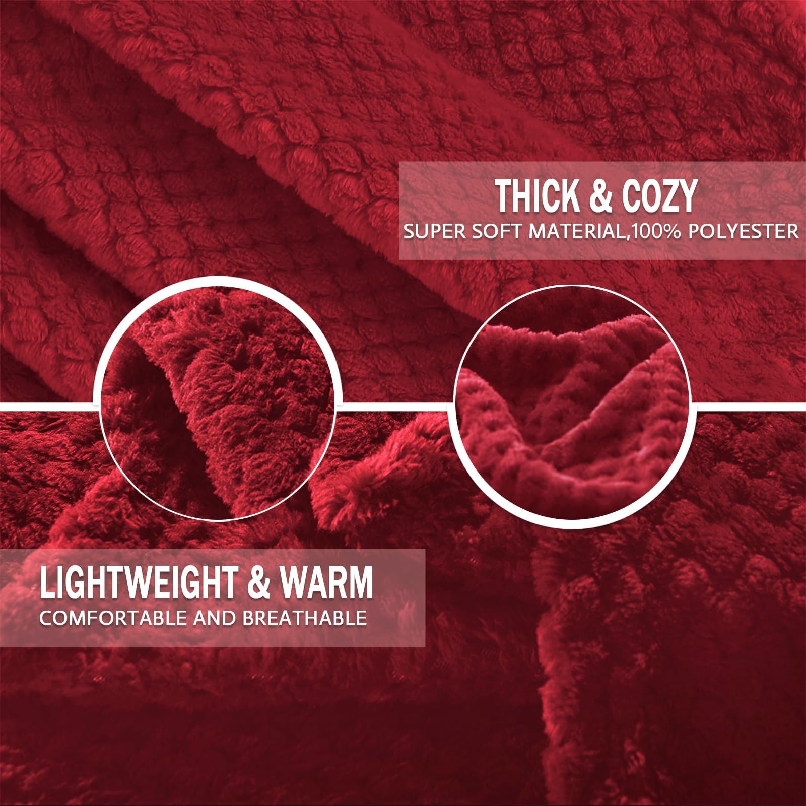 Exclusivo Mezcla Soft Waffle Fleece Bed Blanket King Size, Deep Red