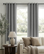 100% Blackout Shield Total Blackout Curtains Faux Linen Textured Thermal Insulated Grommet Singal Layer Window Curtains for Bedroom/Living Room(50"W x 63"L, 2 Panels, Gray)