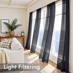 MIULEE Black Sheer Curtains 96 Inches Long, 4 Panels Set, Light Filtering Halloween Rod Pocket Voile Drapes for Living Room and Bedroom, Airy Soft Fabric Window Treatments, 54 x 96 Inches