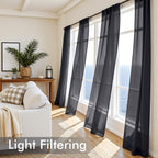 MIULEE Black Sheer Curtains 108 Inches Long 4 Panels 42 x 108 Inches