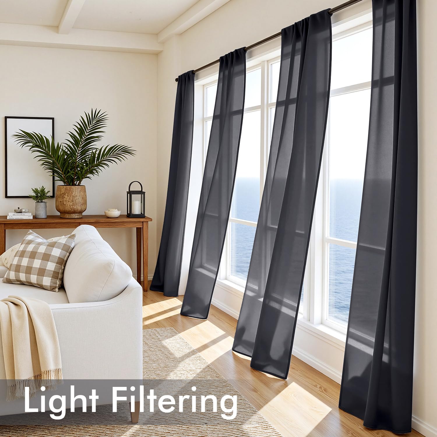 MIULEE Black Sheer Curtains 108 Inches Long 4 Panels 42 x 108 Inches