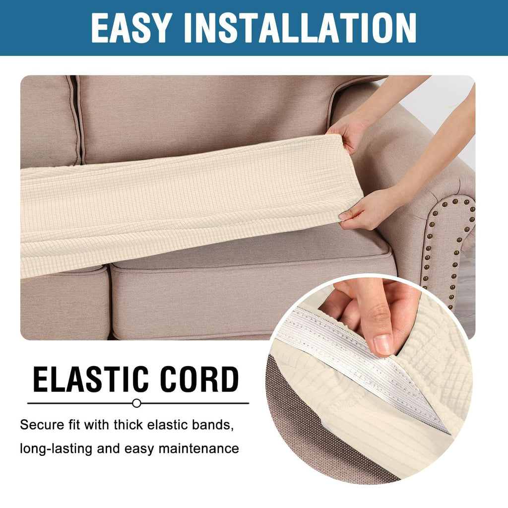H.VERSAILTEX Super Stretch Individual Seat Cushion Covers Sofa Covers Couch Slipcover Sets Thick Jacquard Textured Twill Fabric (3 Piece Sofa Cushion Covers, Cream)