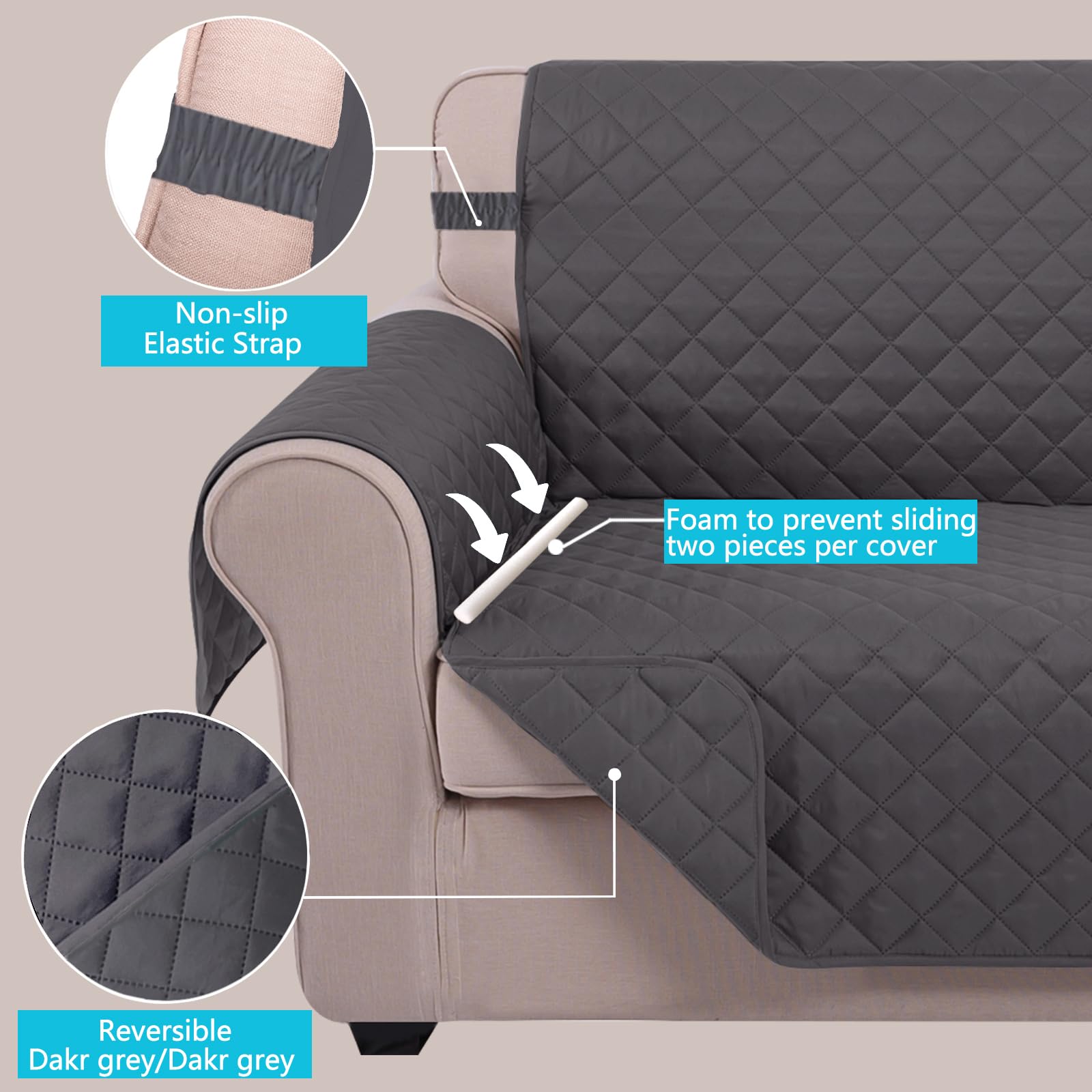 U-NICE HOME Reversible Oversized 28''Chair Covers, Dark Grey