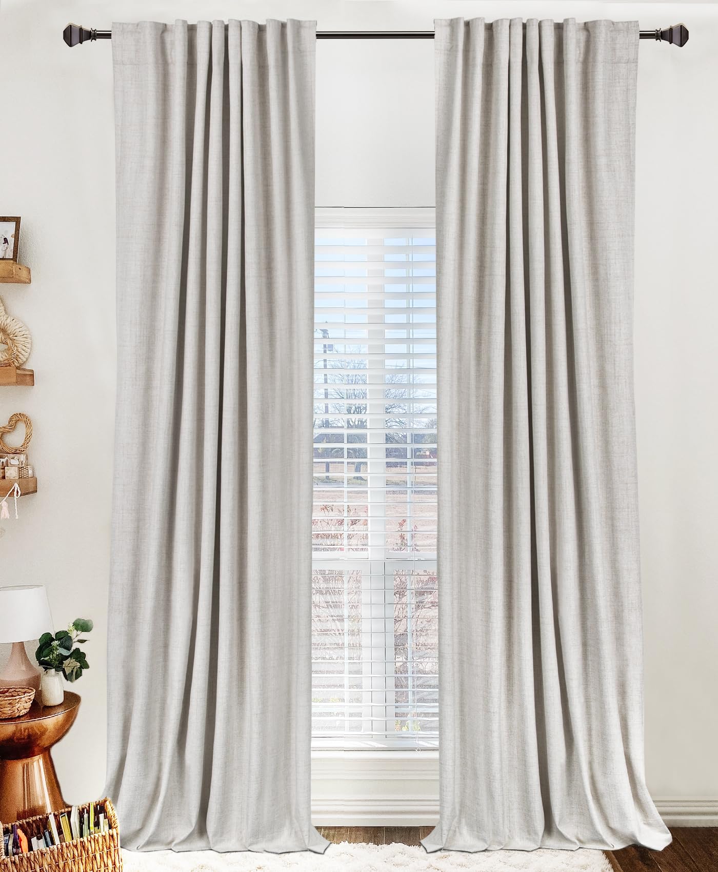 Linen Textured Total Blackout Curtains for Bedroom 72 Inches Long, Beige