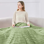BEDELITE Twin Blanket for Couch & Bed, 300GSM Soft & Warm Fleece Blanket, Decorative and Giftable Striped Sage Green Blankets for Women, Men, 60"x80"