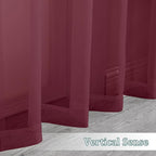 Chyhomenyc Burgundy Sheer Valances for Windows - Light Filtering Small Kitchen Curtains, Rod Pocket Short Top Window Treatment Decor for Living Room Bathroom Basement, 42Wx16L inches, 2 Panels