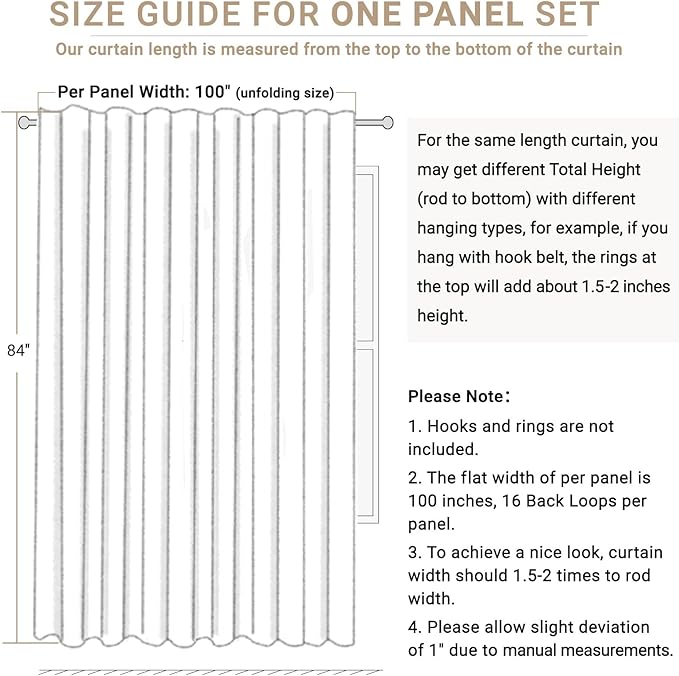 100% Blackout Shield Linen Blackout Curtains for Bedroom 84 Inches Long, Back Tab/Rod Pocket Living Room Drapes, Thermal Insulated Blackout Curtains 1 Panel Set, 100" W x 84" L, Oatmeal