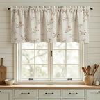Kitchen Valances for Windows, Floral Embroidered Spring Linen Blend Farmhouse Cottage Vintage Light Filtering Valance Rod Pocket Window Treatment, 52 x 18 Inch, 1 Panel