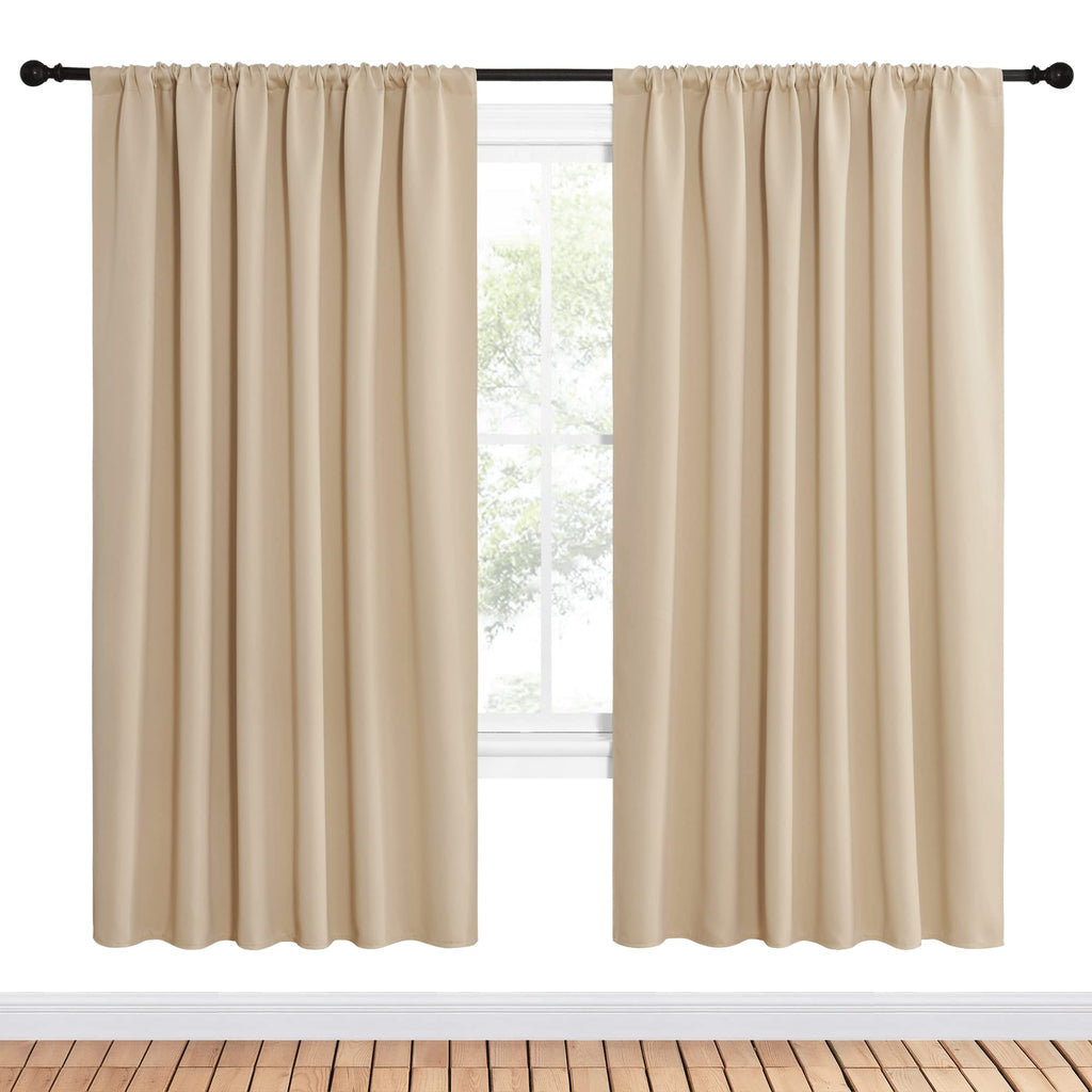 NICETOWN Room Darkening Curtains for Bedroom - Triple Weave Home Decoration Thermal Insulated Solid Drapes for Kitchen (Biscotti Beige, Set of 2 Panels, 62 x 72 Inch)