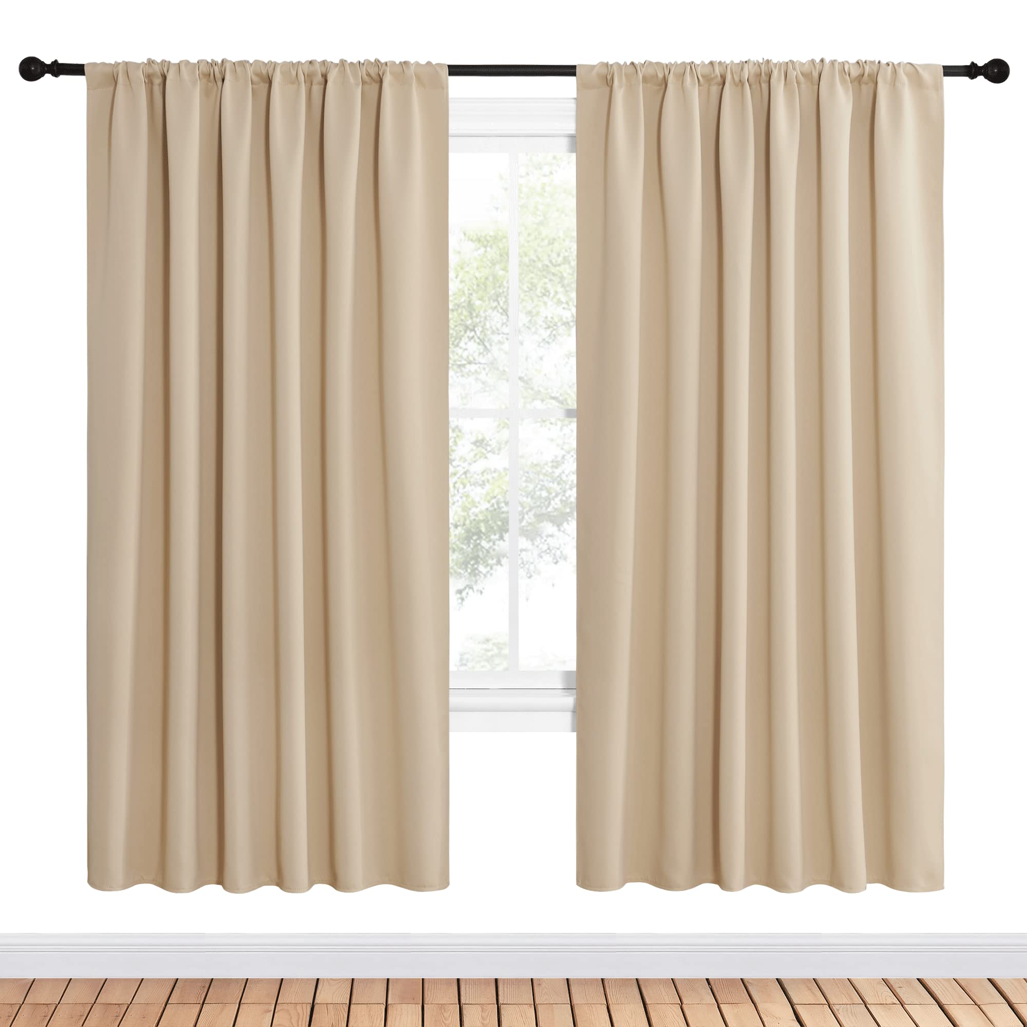 NICETOWN Room Darkening Curtains for Bedroom - Triple Weave Home Decoration Thermal Insulated Solid Drapes for Kitchen (Biscotti Beige, Set of 2 Panels, 62 x 72 Inch)