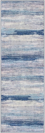 KOZYFLY Modern Abstract Hallway Runner Rug, 2.6x8 Washable Rug Runner Non-Slip Soft Striped Kitchen Runner Rugs, Print Blue/Grey/Beige Carpet Runner for Entryway Bathroom Laundry Room Foyer