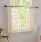 YJ YANJUN Vintage Lace Curtains 24 inch Length 2 Panles Short Sheer Cafe Curtains for Windows, Light Filtering, Half Window Curtain for Laundry Room Basement Bathroom KIitchen Cabinets 26 x24 Inches