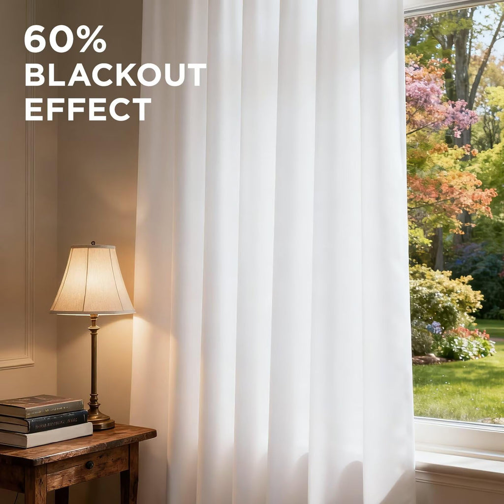 Joydeco Curtains 84 Inches Long 2 Panels Set, Thermal Insulated Long Curtains& Drapes 2 Burg, Room Darkening Drapes for Bedroom Living Room Window (Pure White, W52 x L84 Inch)