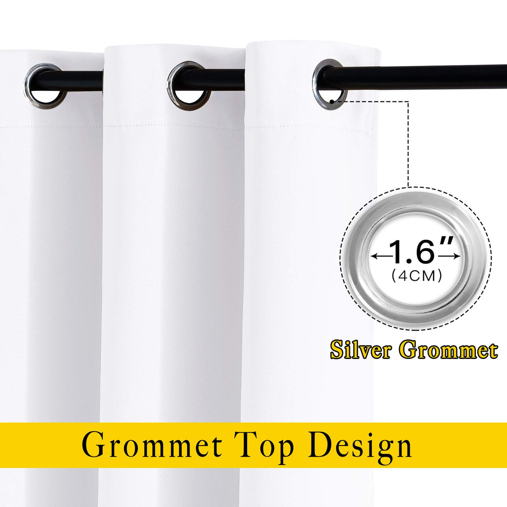 NICETOWN White Living Room Curtains 90 inches Long, Grommet Home Fashion Energy Saving Room Darkening Sound Dampening Window Treatments for Bedroom, 2 Panels, W52 x L90