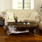 AROGAN 8x10 Faux Cowhide Area Rugs for Living Room, Animal Skins Cow Hide Rug for Bedroom, Cool Western Christmas Decor, Thin Leather Cow Hide Carpets Fireplace Rug, Saddle Brown