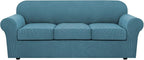 H.VERSAILTEX 4 Piece Stretch Sofa Covers for 3 Cushion Couch Covers for Living Room Furniture Slipcovers (Base Cover Plus 3 Seat Cushion Covers) Upgraded Thicker Jacquard Fabric (Sofa, Storm Blue)