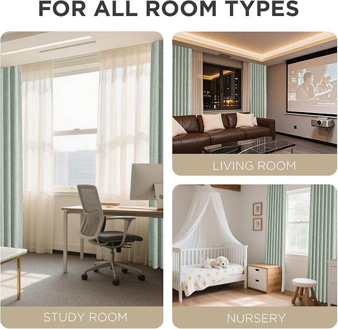 Joydeco Blackout Curtains for Bedroom - 96 Inch Long 100% Light Blocking 2 Panels Sage Green Drapes, Thermal Insulated Room Darkening Curtains, Linen Textured for Living Room, Rod Pocket & Back Tabs