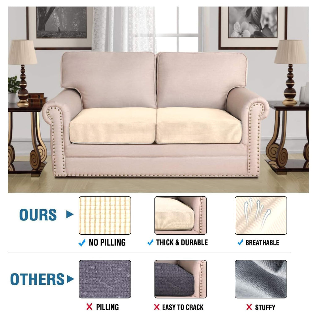 H.VERSAILTEX Super Stretch Individual Seat Cushion Covers Sofa Covers Couch Covers Slipcover Sets Thick Jacquard Textured Twill Fabric (2 Piece Large Sofa Cushion Covers, Cream)