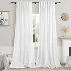 White Linen Curtains 96 Inches Long 2 Panels Set Back Tab Rod Pocket Semi Sheer Light Filtering Window Curtain Drapes Neutral Modern Aesthetic Long Curtains for Living Room Bedroom Decor 42x96