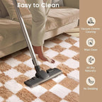 Ophanie Checkered Beige & White Rug for Living Room Bedroom, Fluffy Soft Cute Fuzzy Area Rugs, Shag Plush Shaggy Bedside Floor 6x9 Furry Carpet for Kids Baby Teen Dorm Nursery Home Decor Aesthetic