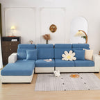 Disayu Sofa Covers Couch Covers for Sofa Pet Friendly Couch Cushion Covers Universal Sofa Covers Washable Stretch Slipcovers for Sectional Sofa (Texture Blue, 2 Seats + Chaise Cover)