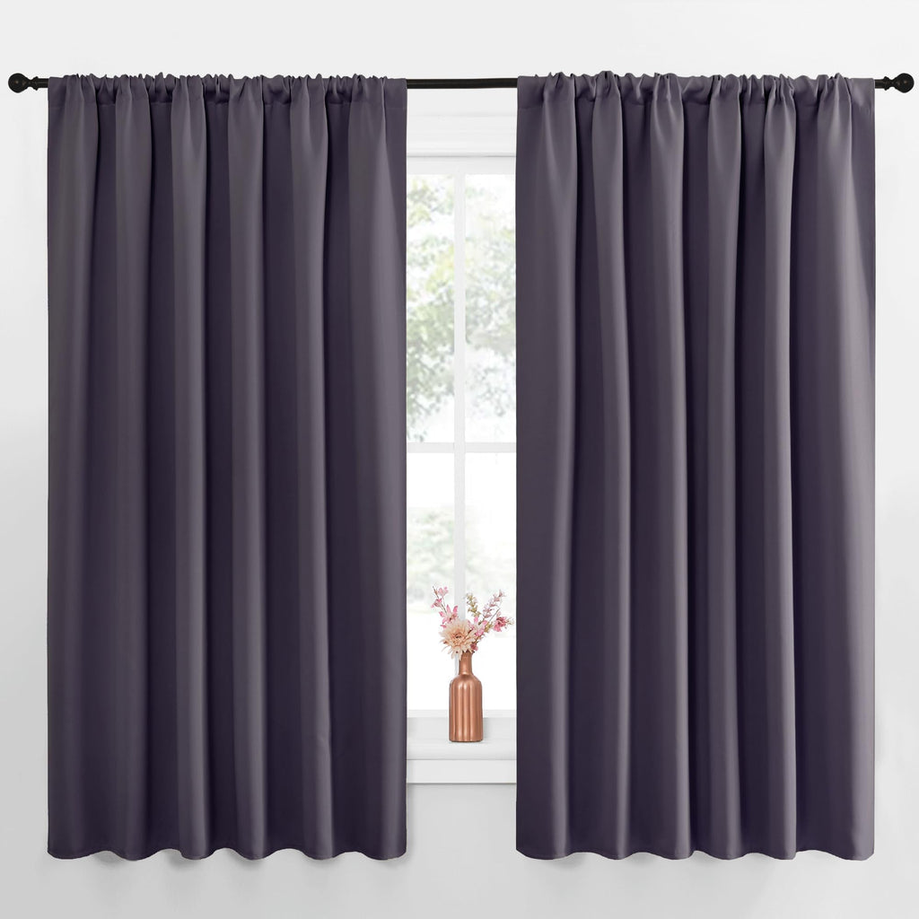 NICETOWN Blackout Curtains for Bedroom, Blackout Curtain Panels, Greyish Purple, 1 Pair, 70 by 63-inch, Window Treatment Energy Saving Thermal Insulated Solid Rod Pocket Blackout Drapes/Draperies