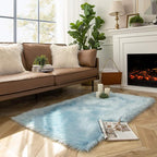 Ashler faux fur rug, Fluffy Shaggy Area Rug Ultra Soft 3 x 5 Feet Rectangle Fur Rug Light Blue Fuzzy Rug Machine Washable Shag Rug, Nursery Decor Throw Rugs for Bedroom, kids room, Living Room