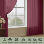 OWENIE Sheer Curtains 2 Panels Set for Bedroom Living Room, Soft Solid Rod Pocket Light Filtering Window Treatment, 2Pcs Each 59" W x 96" L, Burgundy Wine