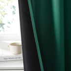 RYB HOME 100% Blackout Short Curtains for Small Window, Thermal Insulated Total Room Darkening Noise Reducing Curtains for Kitchen Bathroom Basement, 42 inches Wide by 48 inches Long, Dark Green