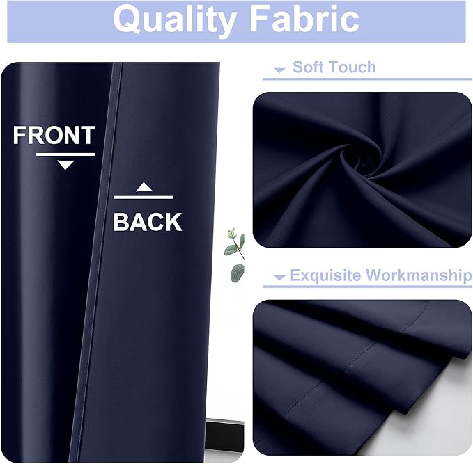 Simplebrand Ava Navy Blue Blackout Curtains for Bedroom 63 Inch Length 2 Panels Set, Solid Thermal Insulated Privacy Living Room Window Treatment Curtains Blackout Drapes, W50 x L63 Inch