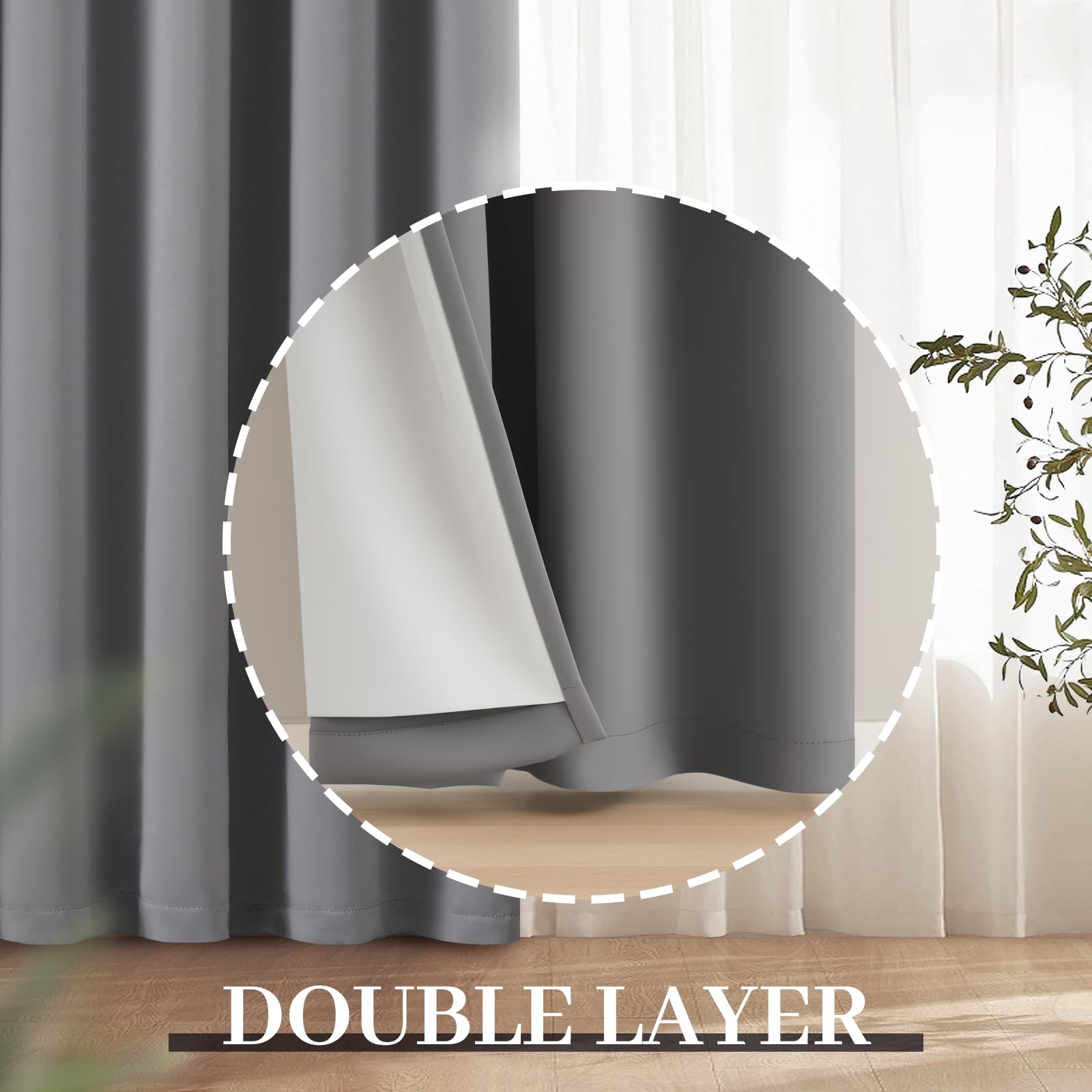 Yakamok Grey 100% Blackout Curtains 38x84 inch Long Gray Drapes-Bedroom