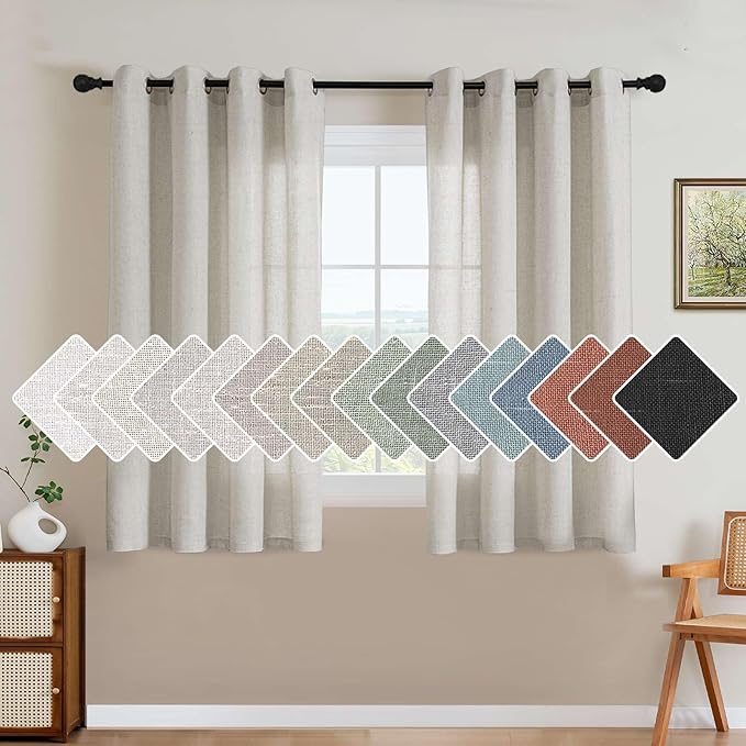 H.VERSAILTEX Living Room Linen Curtains - Semi Sheer, Nickel Grommet, Energy Saving, Light Filtering Window Treatments - Pale Oak, 2 Panels, 52 x 54-Inch