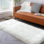 White Fluffy Rug for Bedroom, 2'X6' Faux Fur Rug for Runner, Soft Shag Rug for Sofa Couch Cushion, Cozy Shaggy Fuzzy Plush Floor Carpet for Nursery, Cute Bedside Dorm Home Decor Rectangle