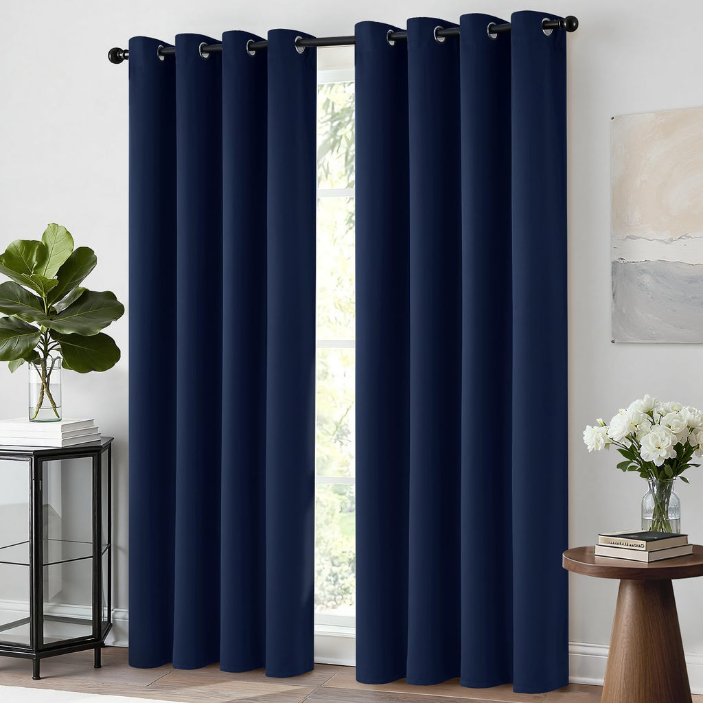 Yakamok Room Darkening Curtains 52x63 inch Length Navy Blue-Living Room
