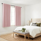PONY DANCE Kitchen Curtains Short - Thermal Insulated Window Covering Curtain Panels with Rod Pocket/Back Tab Light Block for Bathroom, Wide 42 by Long 45 Inches, Blush Pink, 2 Pieces