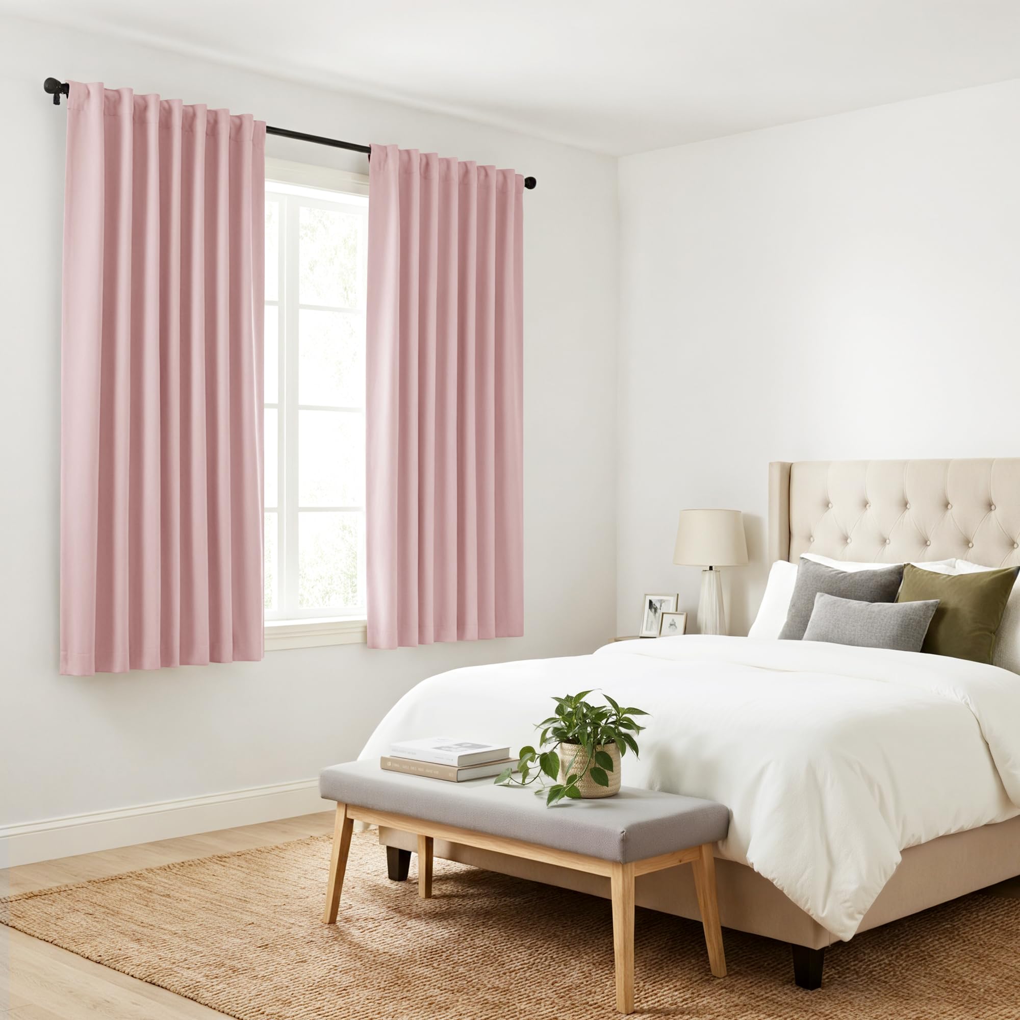 PONY DANCE Kitchen Curtains Short - Thermal Insulated Window Covering Curtain Panels with Rod Pocket/Back Tab Light Block for Bathroom, Wide 42 by Long 45 Inches, Blush Pink, 2 Pieces
