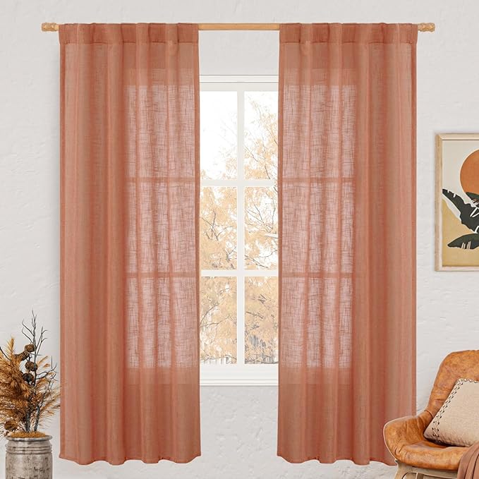 LAMIT Light Filtering Linen Curtains 72 inches Long for Bedroom, 2 Panels