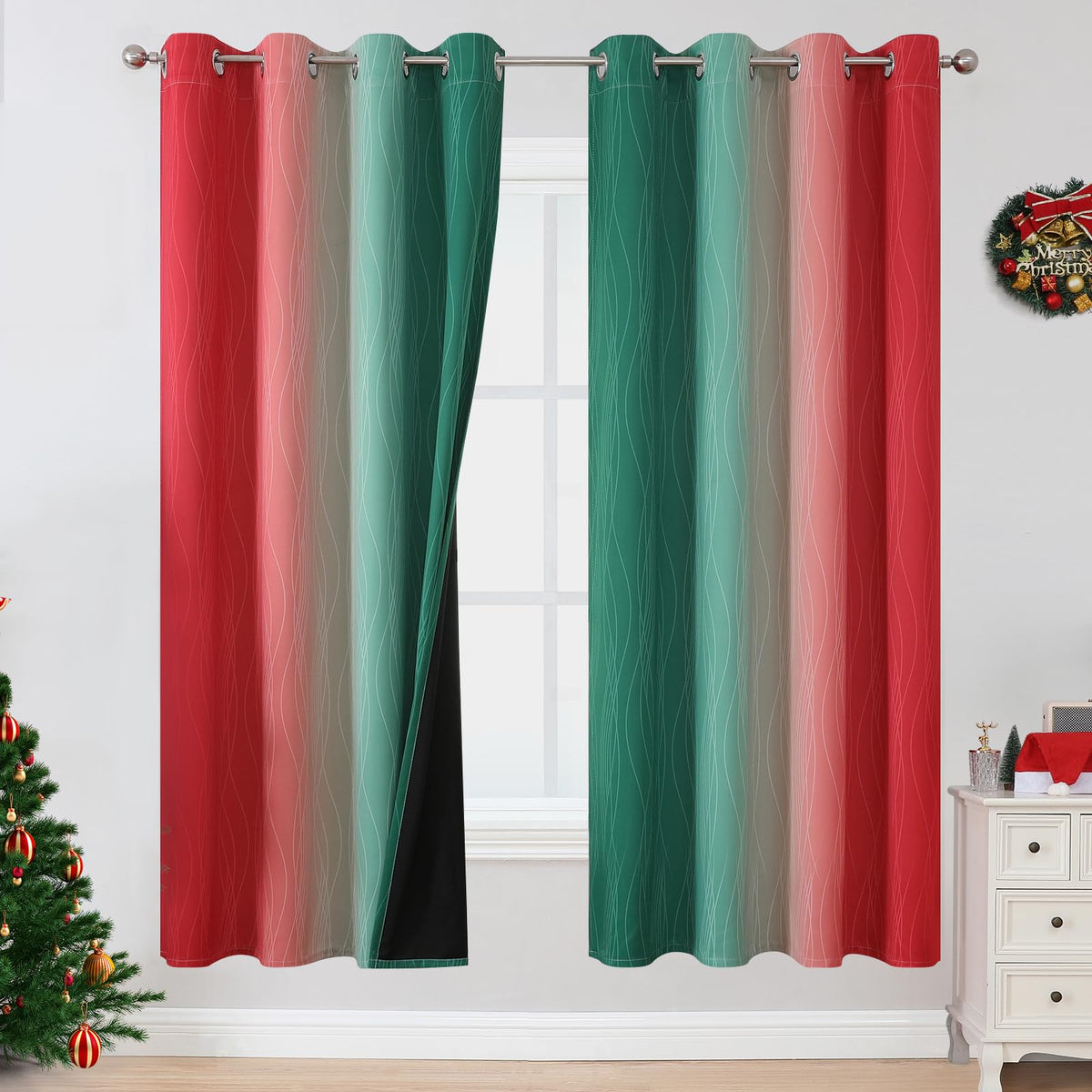 Estelar Textiler Red and Black Ombre Blackout Bedroom Curtains 72 Inch Long