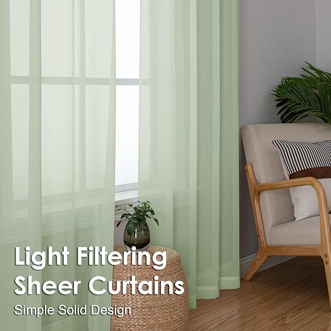 OVZME Light Green Sheer Curtains 72 Inches Long 2 Panels - Soft Light Filtering Window Sheer Panels for Living Room/Bedroom, Top Dual Rod Pocket, 1 Pair, Each 42Wx72L Inches