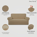 Easy-Going Stretch Loveseat Slipcover 1-Piece Sofa Cover Furniture Protector Couch Soft with Elastic Bottom for Kids Polyester Spandex Jacquard Fabric Small Checks (Loveseat, Tan)