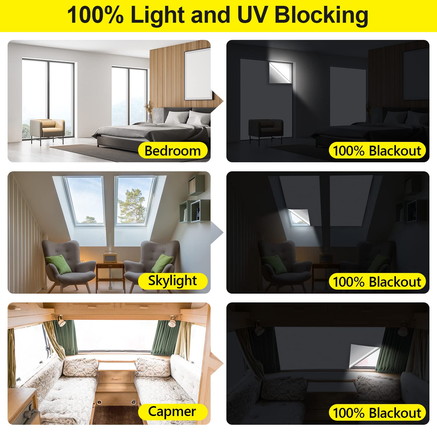 FADOTY 100% Blackout Curtains, 57"x 118" Portable Black Out Window Cover