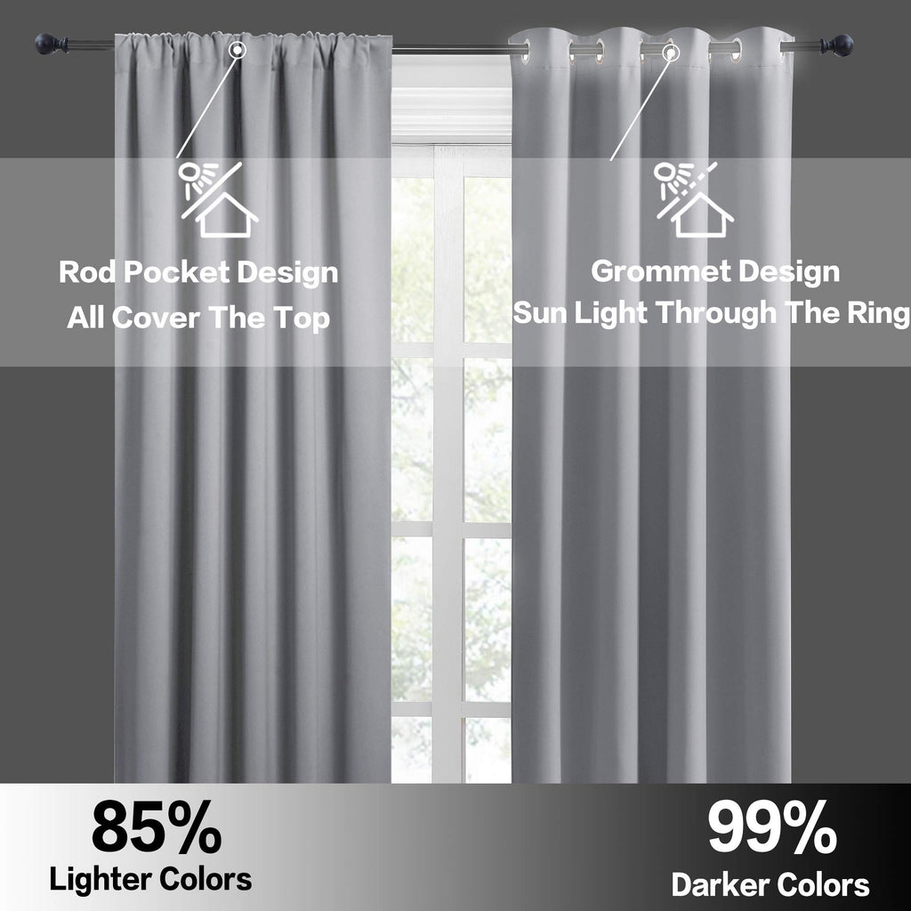 RYB HOME Short Silver Grey Blackout Curtains for Small Bedroom Window Cafe