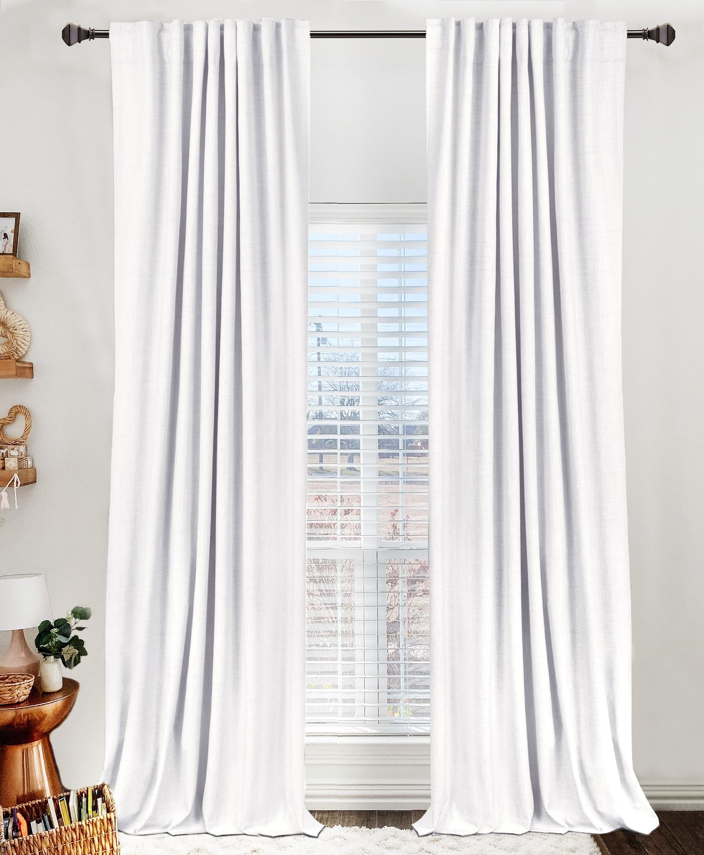 Linen Textured Total Blackout Curtains for Bedroom 72 Inches Long, Beige