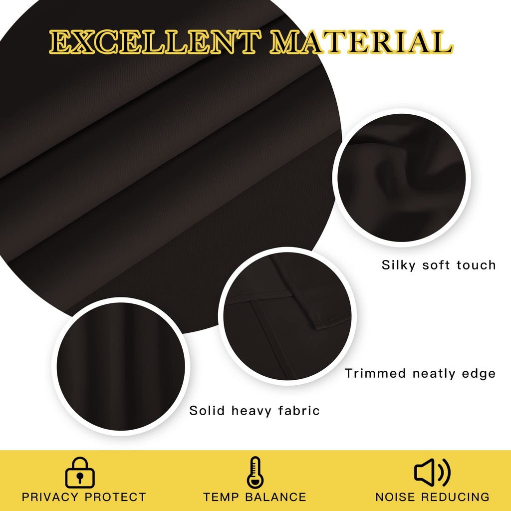 NICETOWN Toffee Brown Curtain Panels - Home Decoration Thermal Insulated Solid Grommet Blackout Curtains/Drapes for Hall/Sliding Door (80" Wide by 108" Long, Black, Set of 2)
