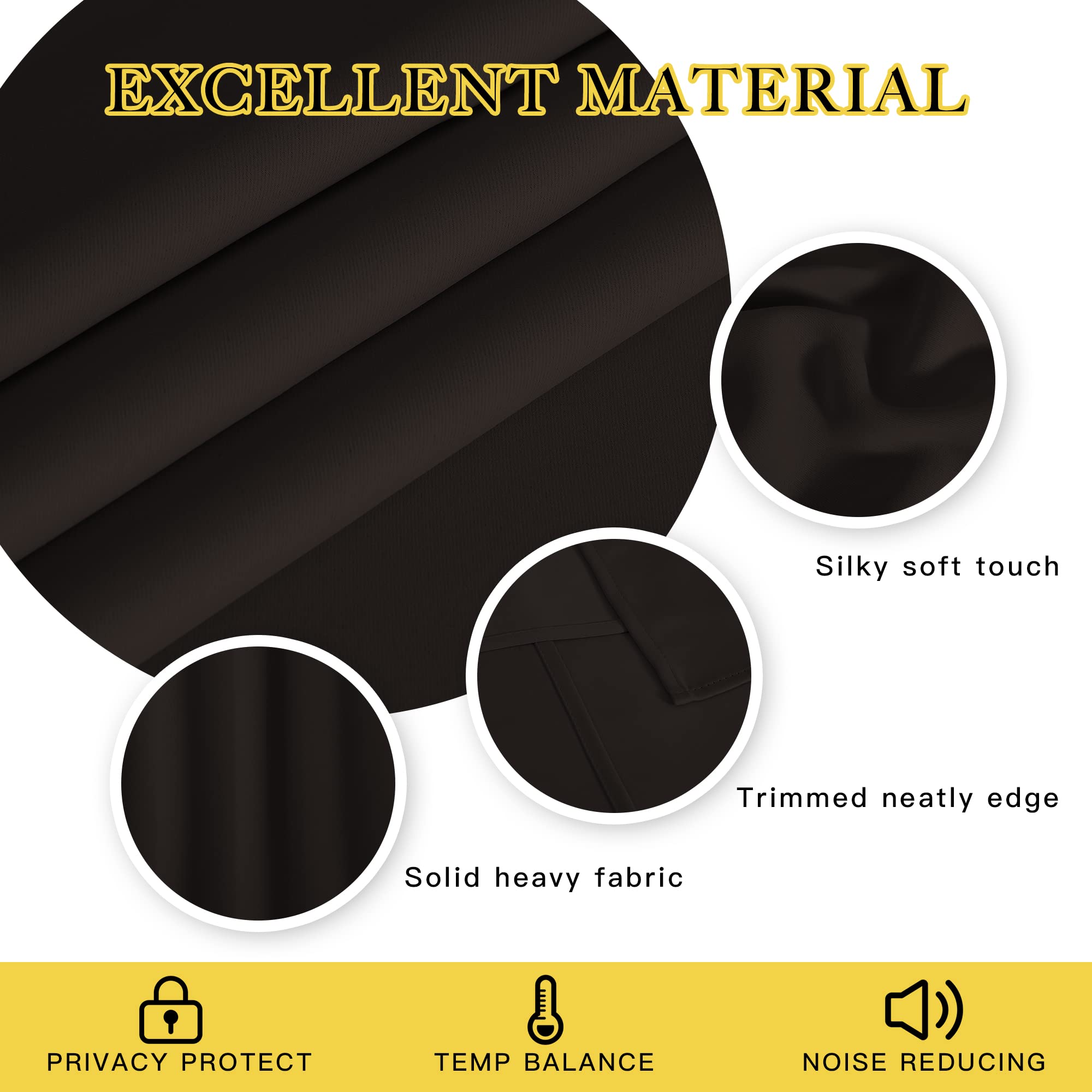 NICETOWN Toffee Brown Curtain Panels - Home Decoration Thermal Insulated Solid Grommet Blackout Curtains/Drapes for Hall/Sliding Door (80" Wide by 108" Long, Black, Set of 2)