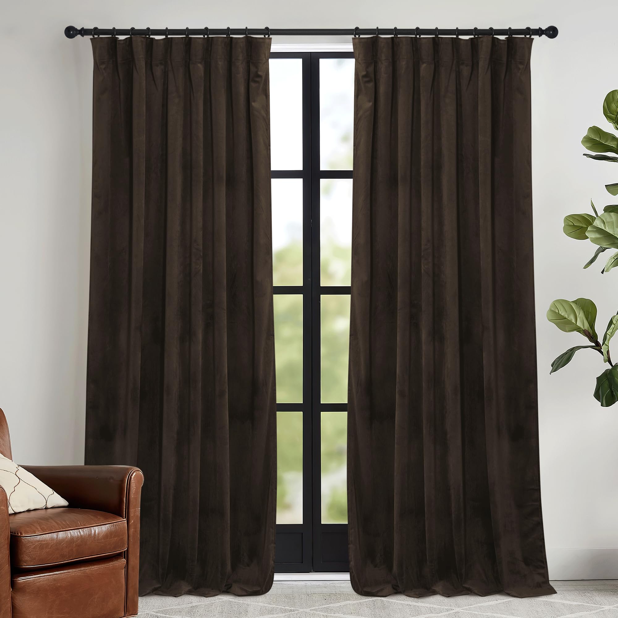 RYB HOME Brown Blackout Curtains 84 inches Long Velvet for Bedroom