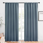 NICETOWN Window Curtains Blackout Drapes, Smoky Blue, 1 Pair, 52 by 84-Inch, Thermal Insulated Solid Rod Pocket Blackout Curtains/Draperies for Living Room