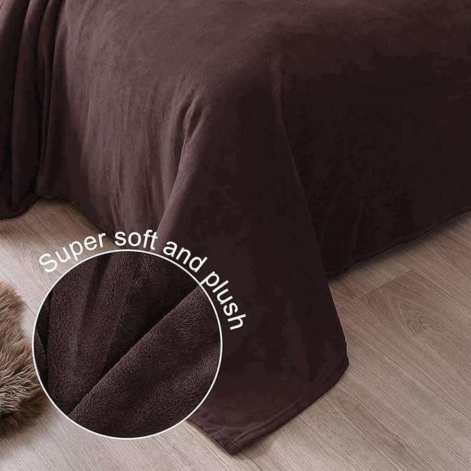 Exclusivo Mezcla Fleece Blanket Twin Size for Bed, Super Soft and Warm, All Season, Cozy, Plush, Lightweight, 90x66 Inches, Coffee