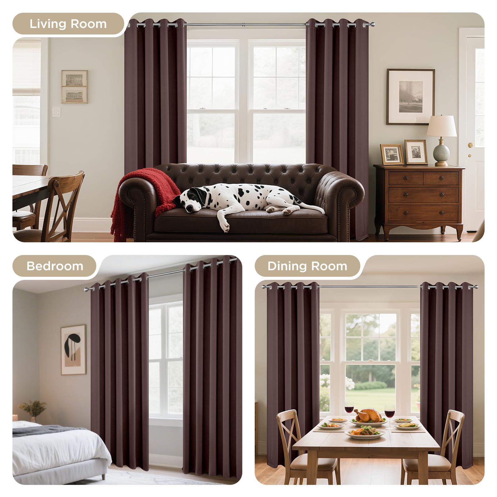 Joydeco Blackout Curtains 90 Inches Long 1 Panel, Thermal Insulated Long Curtains& Drapes 1 Piece, Room Darkening Grommet Drapes for Living Room Bedroom Window (W70 x L90 Inch, Chocolate)